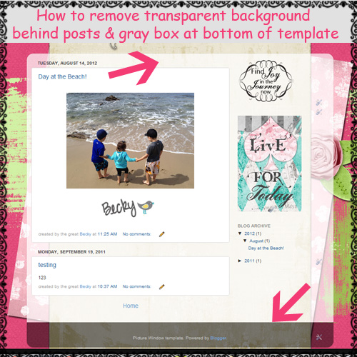 how to remove transparent box behind posts and gray box at bottom of template